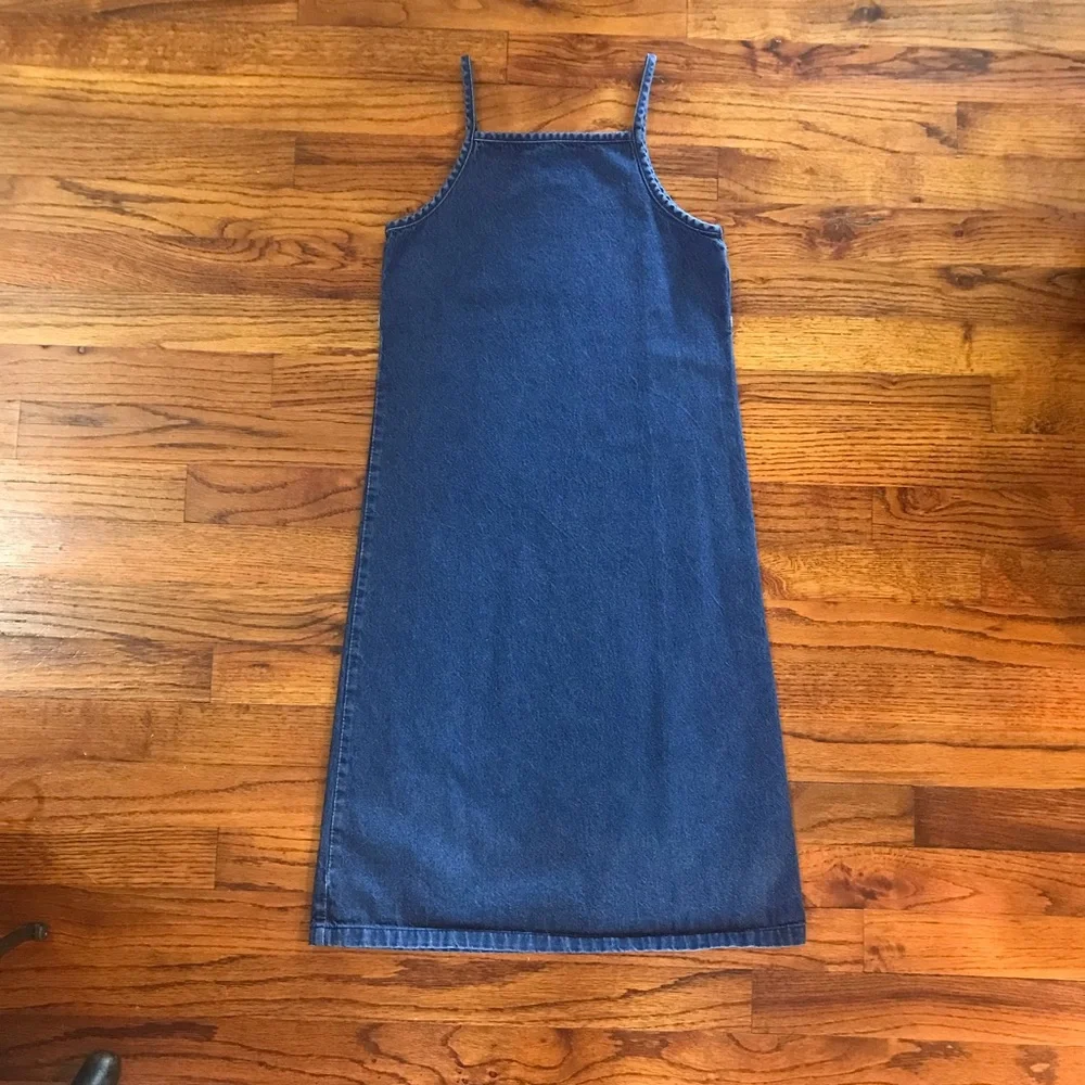 Girls Blue Jean Denim Spaghetti Strap Dress Size Medium 7 / 8 100% Cotton